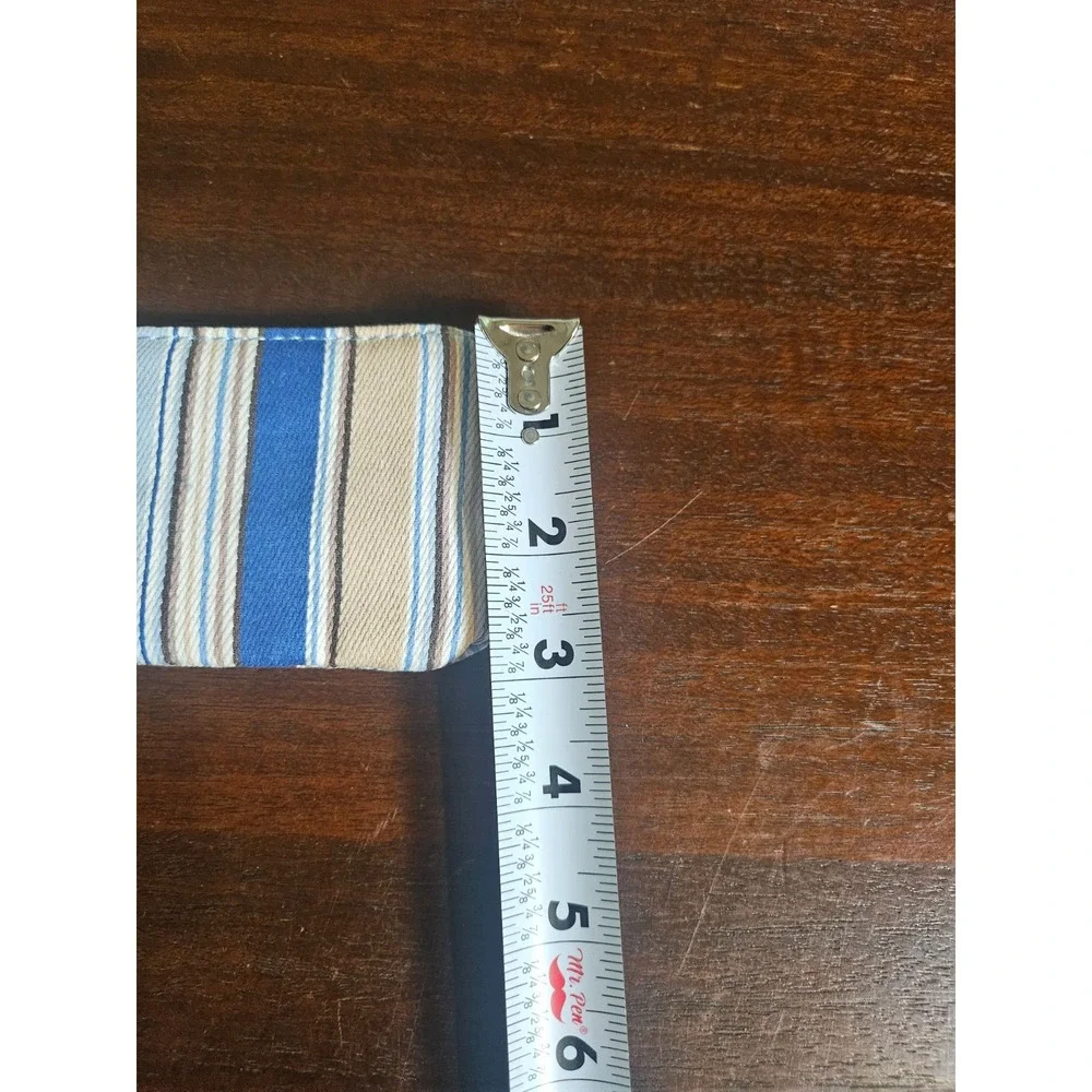 Longaberger Coin Purse Womens OS Blue Cabana Stripe Fabric Keychain NEW